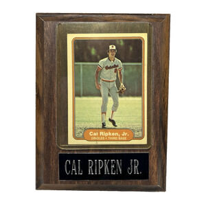 1982 Fleer Rookie Baseball Card Orioles #176 Cal Ripken Jr in Wooden Card Plaque
